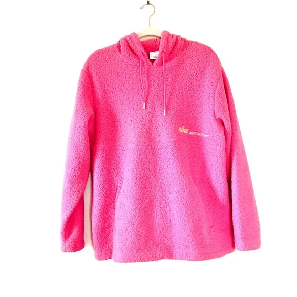 Nike Fleece Pullover Hoodie Warm Playful Pink Oversized Fuzzy Sweatshirt M - Picture 2 of 8